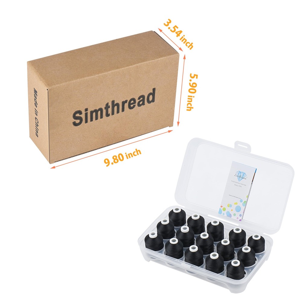 15 Spools Black 900 1000M 40WT Polyester Embroidery Machine Thread Set