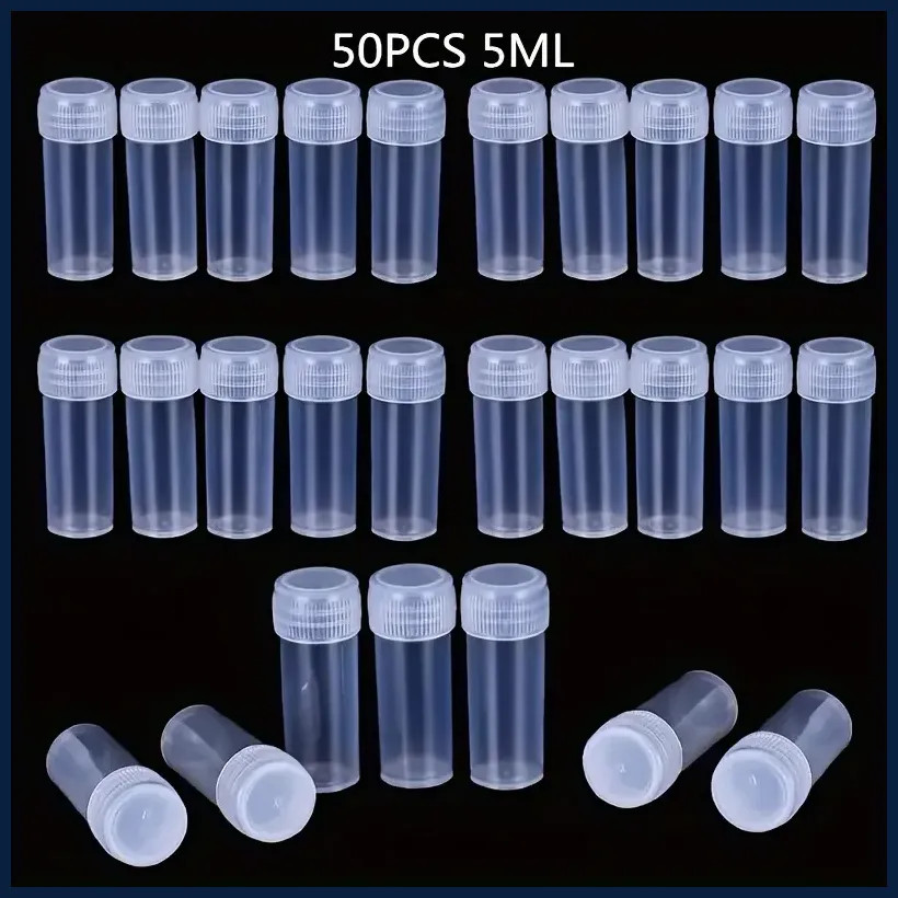 50Pcs 5ML Plastic Sample Small Bottle Vial Storage Vial Storage Container Test