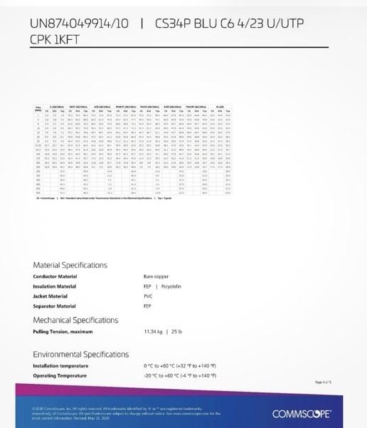 Commscope CS34P 23/4P Cat6 U/UTP WebTrak Plenum CMP Network Cable Blue /100 Ft