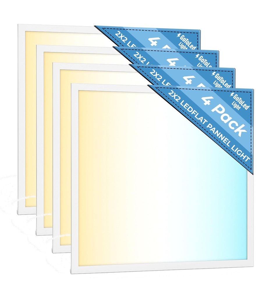 4 Pack 2x2 LED Flat Panel Light for Drop Ceiling, 5200lm Selectable 20W/25W/3...