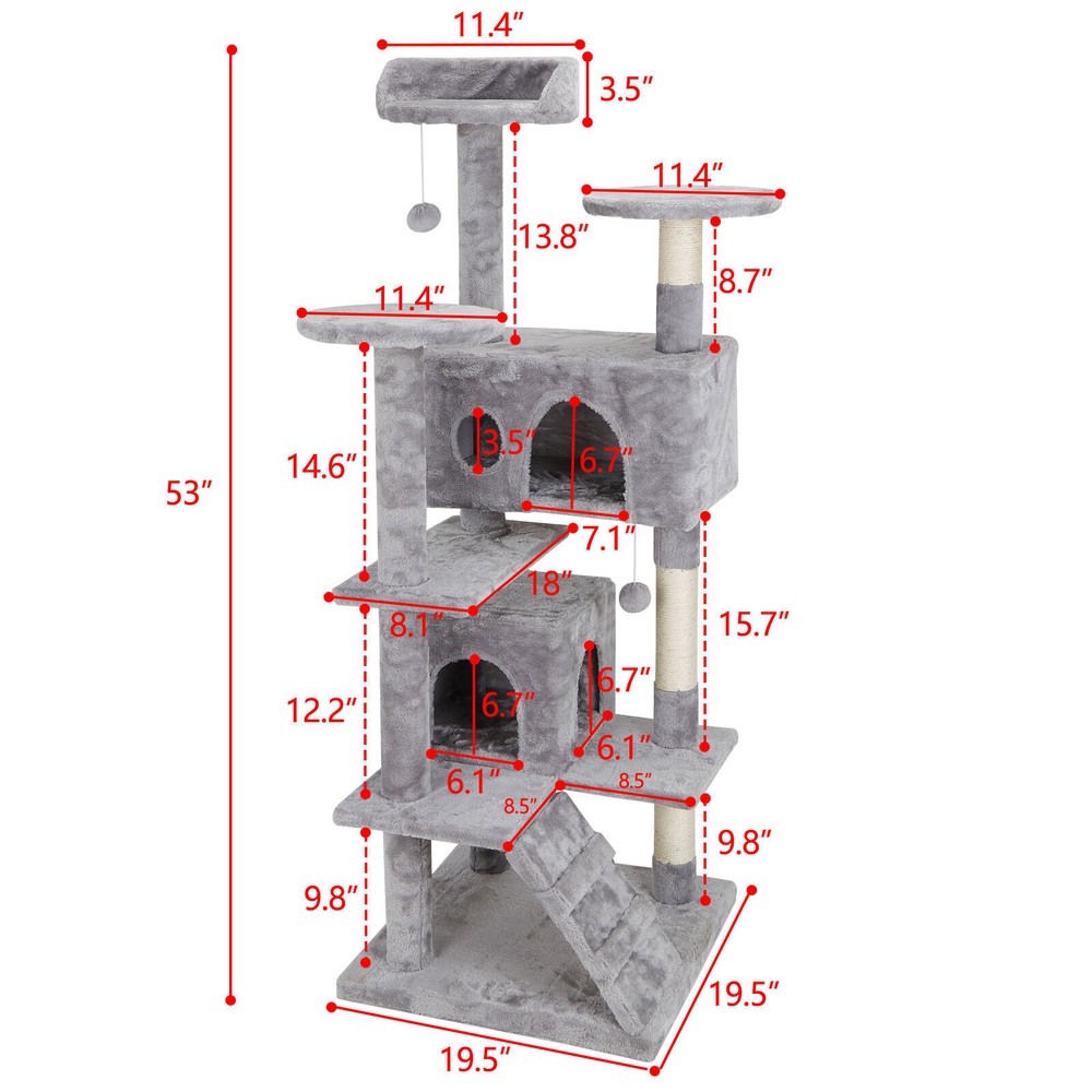 53" Cat Tree Condo Tower Scratching Post Playhouse Activity W/ Cave & Ladders