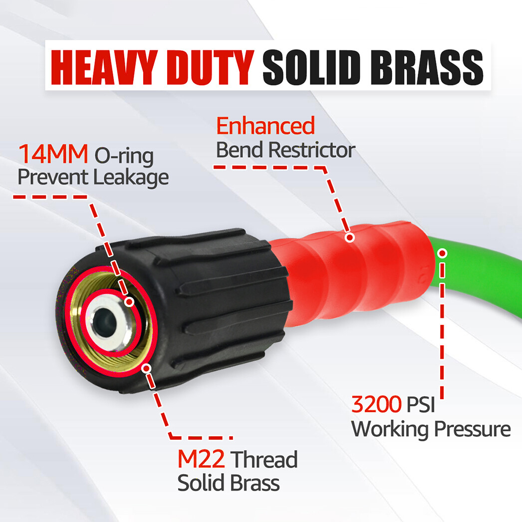YAMATIC 3200 PSI Pressure Washer Hose 1/4" M22-14/15mm Flexible Pressure Hose