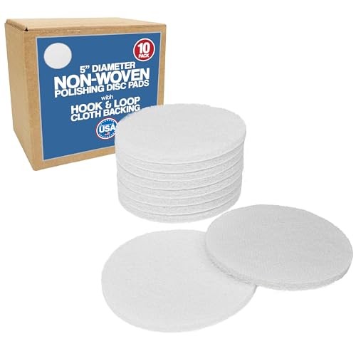 5" Non-Scratch Polishing Pad Hook & Loop Non-Woven Discs, Non 5" Round White-