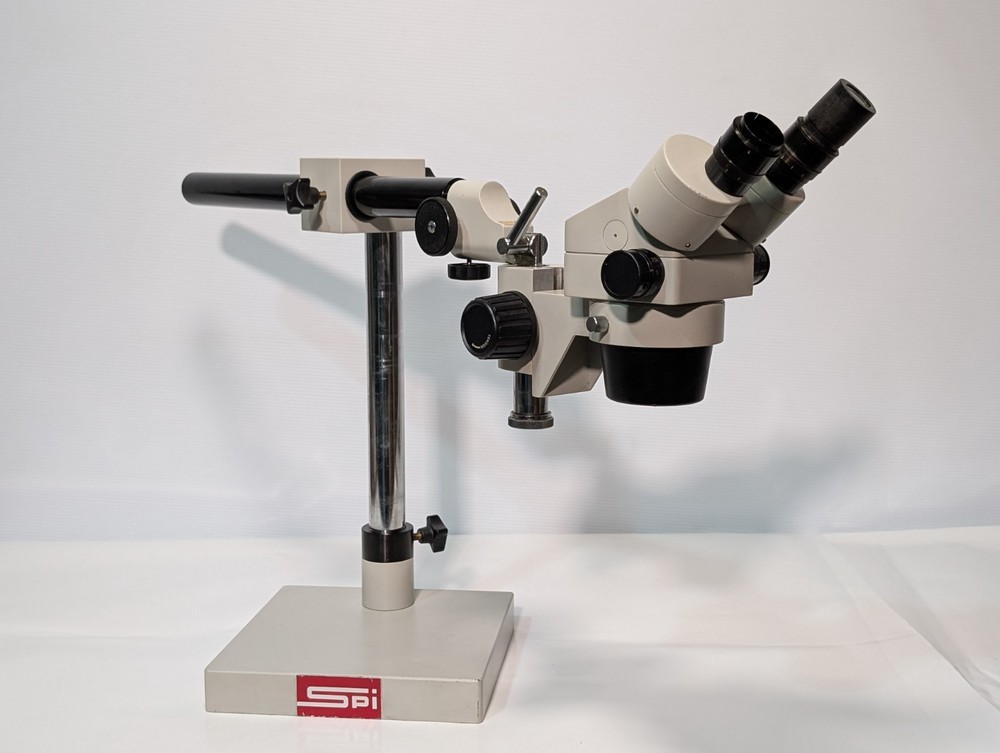 SPI Stereo Microscope with Adjustable Boom Stand and Base, Preowned, As Shown