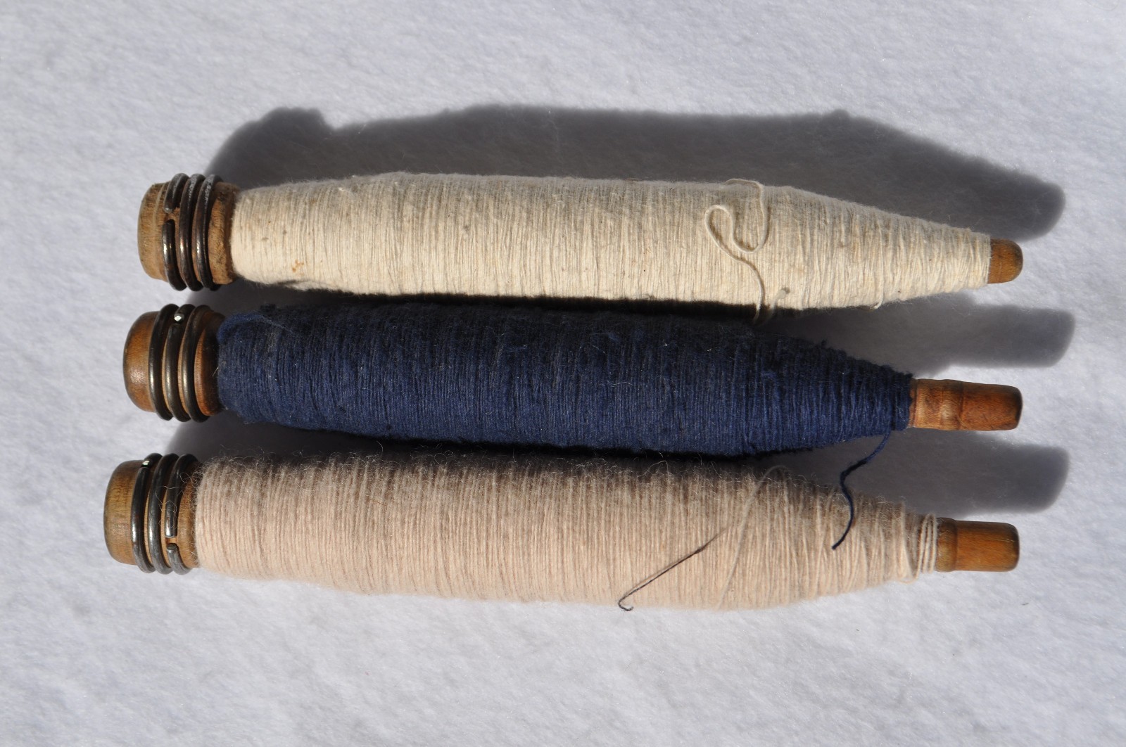 Three (3) Antique/VTG. Industrial Wood Sewing Bobbins/Quills/Spindles/Spools