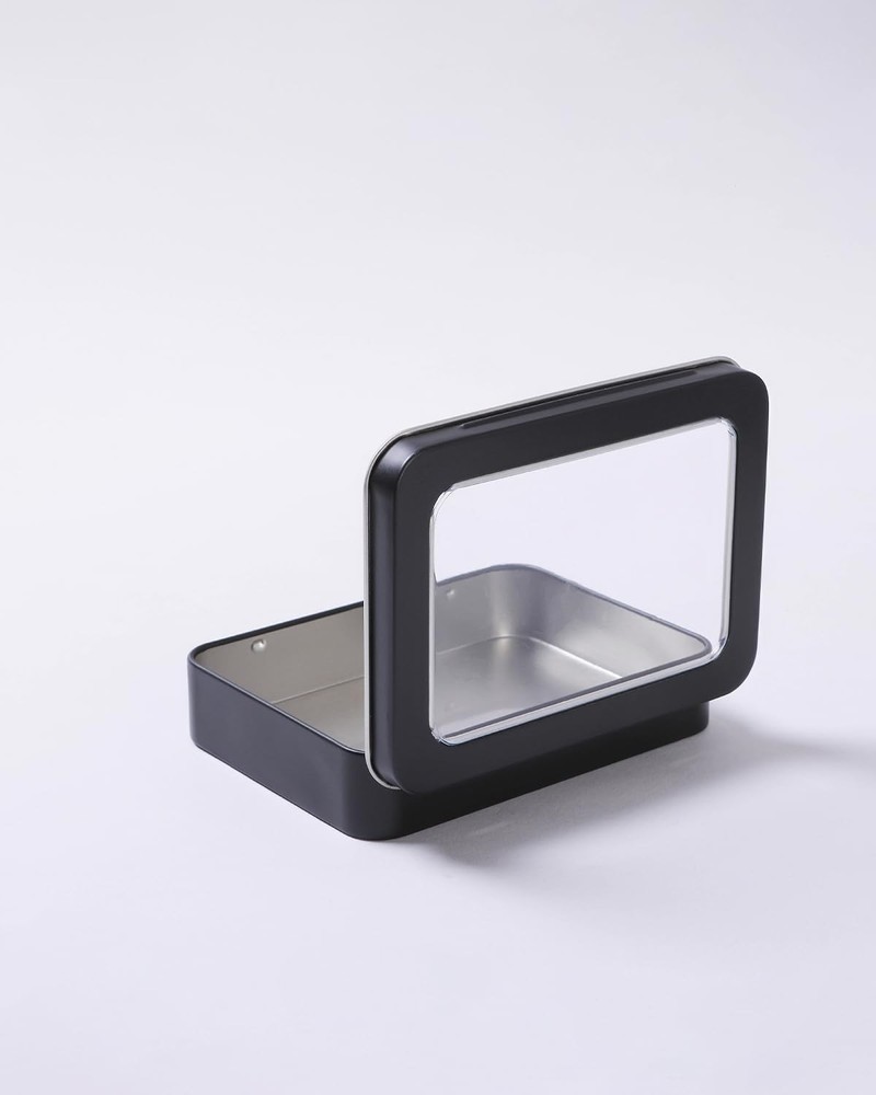 LJY 12 Pack Empty Rectangular Metal Storage Organizer Tins with Black+Window