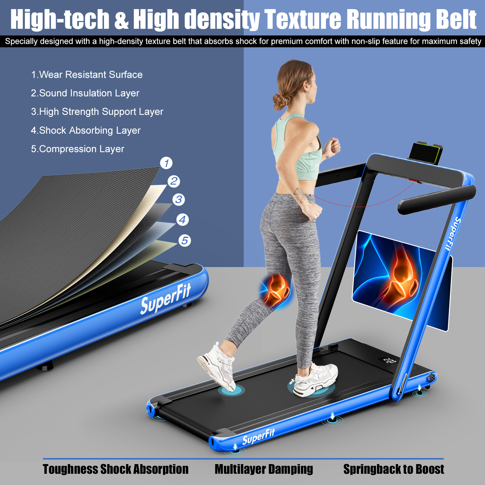 SuperFit 2.25HP 2 in 1 Folding Treadmill W/ APP Control Speaker Remote Control