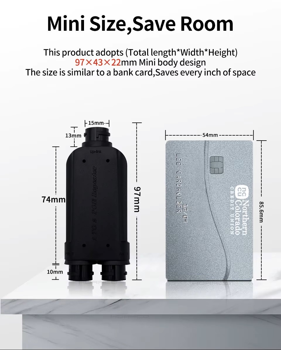 2 Port Waterproof POE Repeater IP66 10/100Mbps 1 to 2 PoE Extender