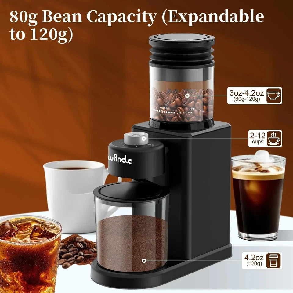 Conical Burr Coffee Grinder Electric - 200W Compact Automatic Coffee Bean Grinde