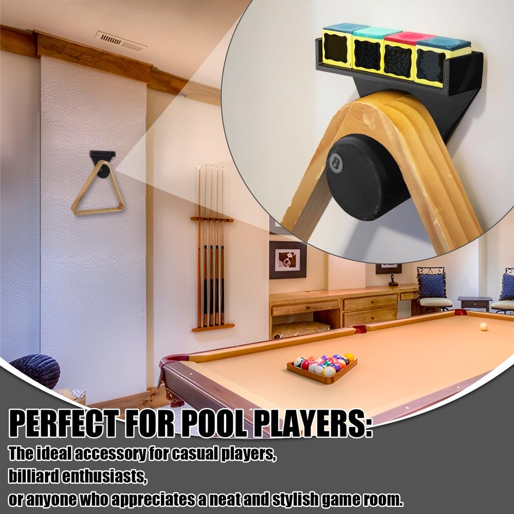 Pool Rack Wall Mount Triangle Holder Chalk Wooden Billiard Table Accessory