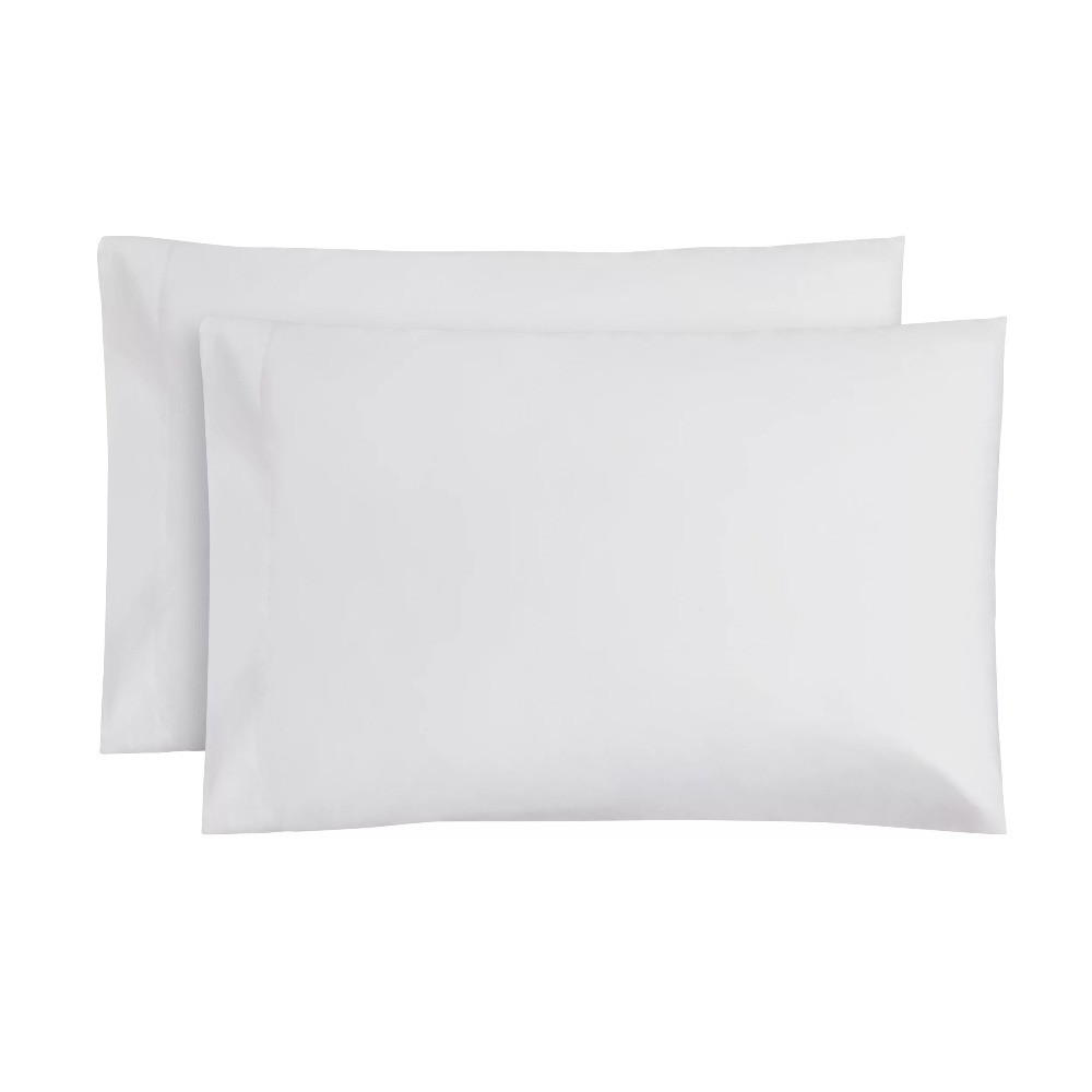 White Cotton Blend Percale Pillowcase Set Standard Queen 2-Piece 300 Thread