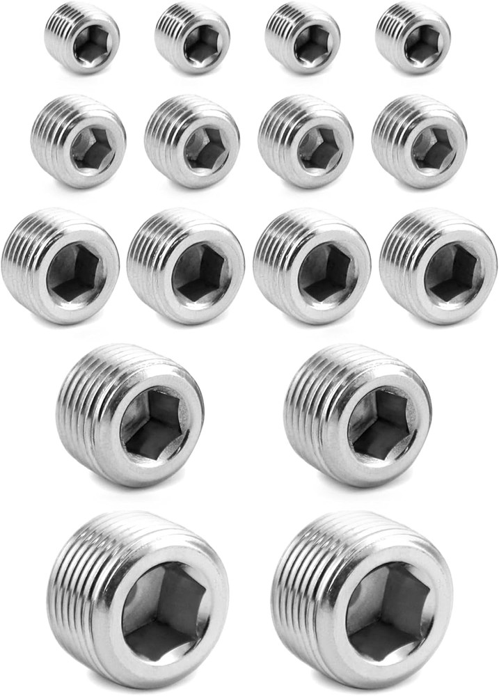 QWORK 304 Stainless Steel Pipe Fitting Kit Hex Countersunk Plug Assortment Set w