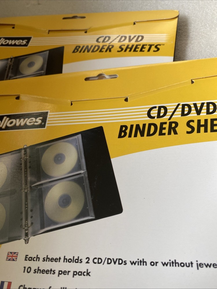 Fellowes CD DVD Protective 3 Ring Binder 20 Sleeves Holds 40 Discs