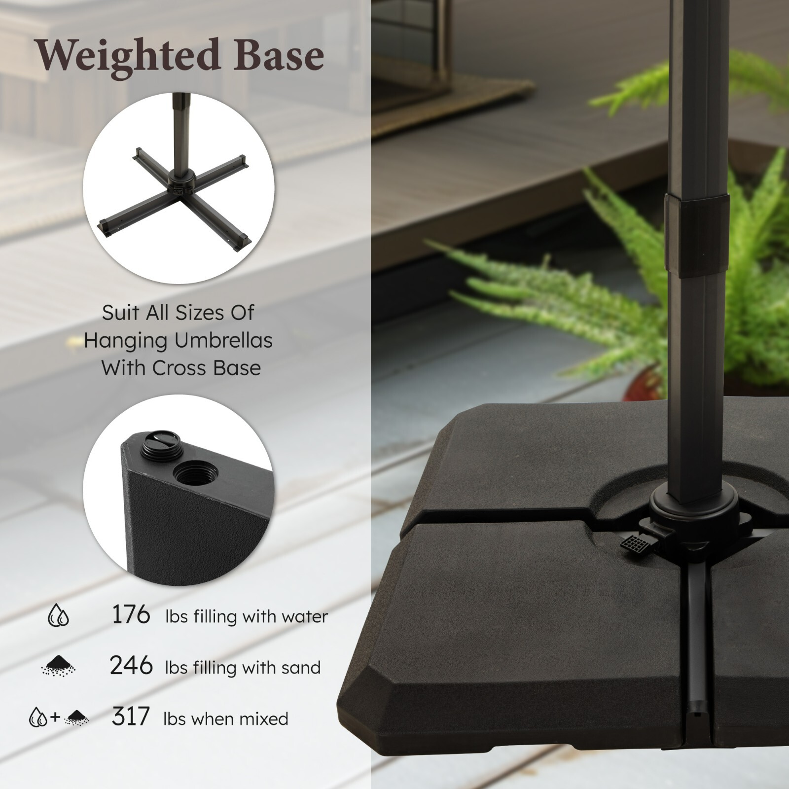 9'x 12' Cantilever Patio Umbrella Outdoor Double Top Large Umbrella with Base