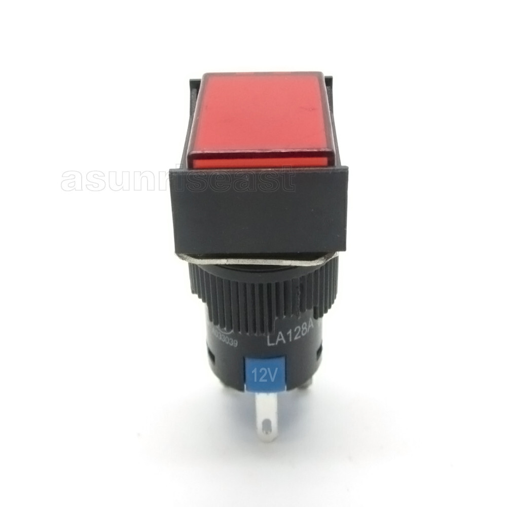25 × Red 16mm Push Button Switch Momentary Rectangle DC 12V LED Light Bulk Lot