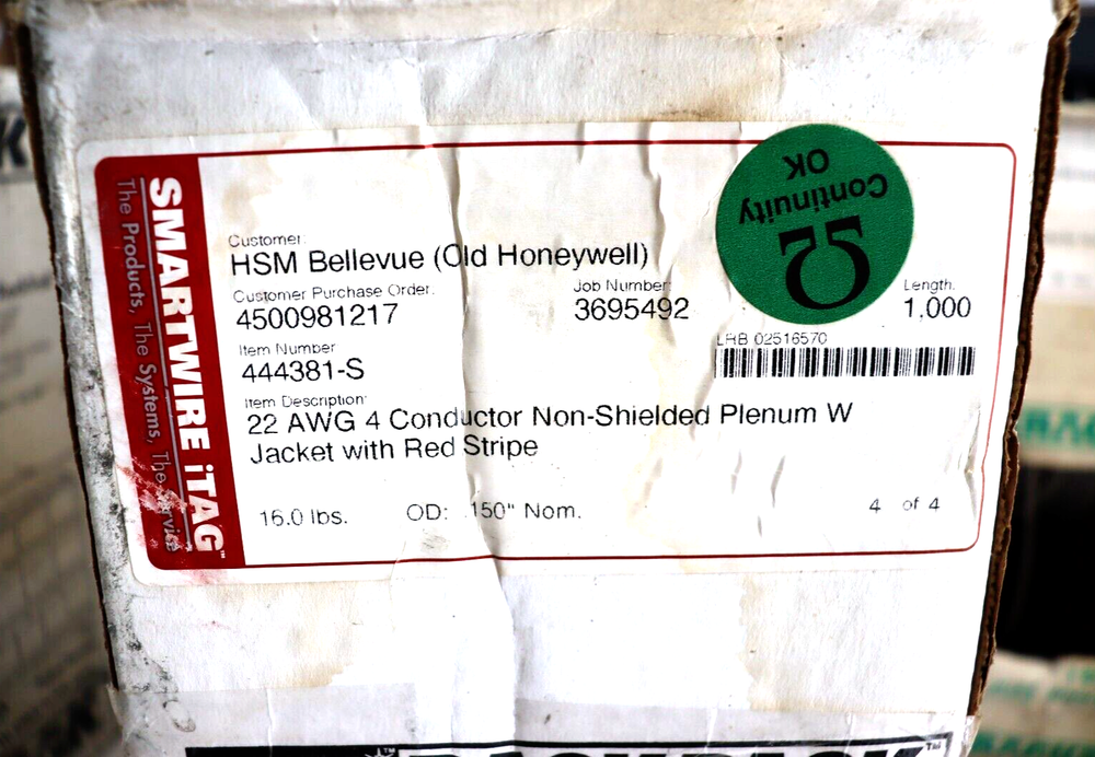 Smartwire Rackpack 22 AWG 4 conductor Non-Shielded Plenum Security/Access Cable