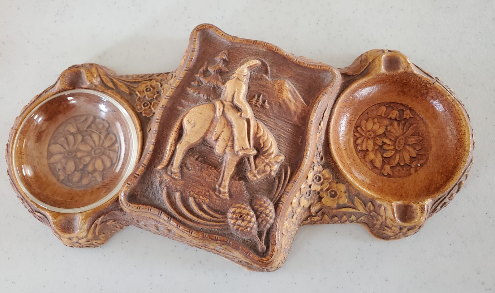 Vintage Syroco Indian & Horse Double Ashtray & Cigarette Box 1930s-40s Rare B5