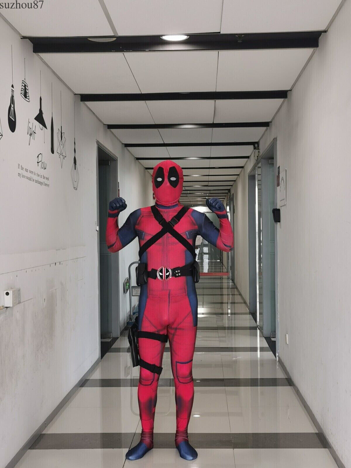 USA Kids Deadpool Halloween Cosplay Costume Jumpsuit Zentai Bodysuit Accessories