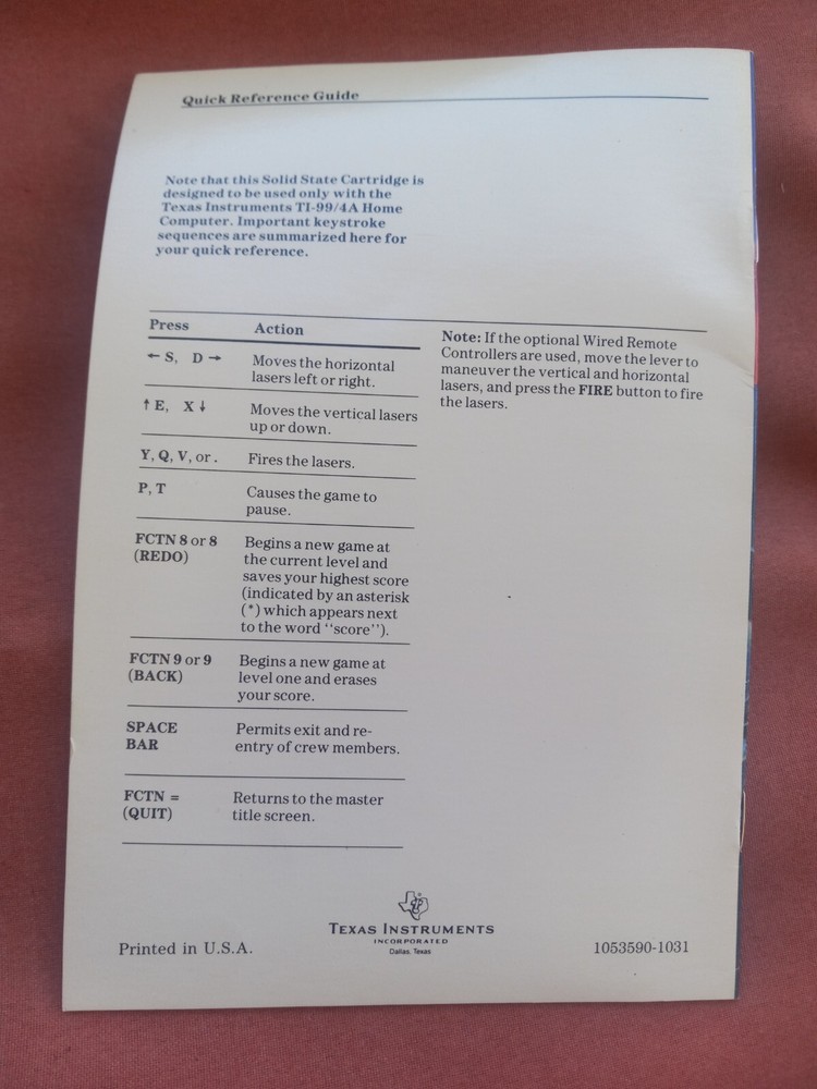 Texas Instruments Home Computer Game Manual Moon Mine