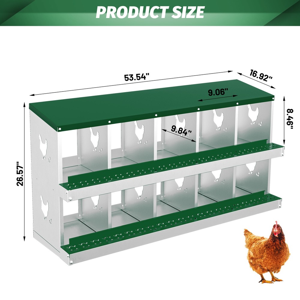 10 Holes Chicken Nesting Box, Metal Chicken Nesting Boxes, without Bracket Legs