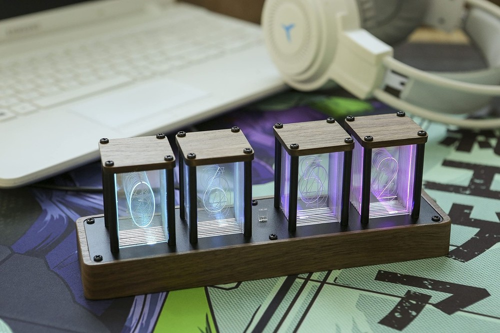 Nixie Tube Clock Walnut Digital Clock, Support Wi-Fi Time SYNC, Alarm & Timer...