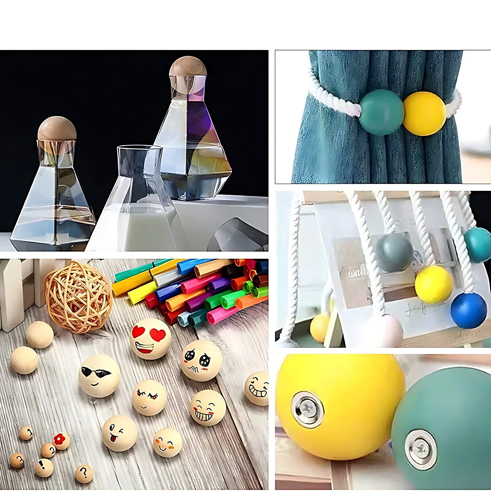 6mm 8mm 10mm to 90mm Natural Wooden Craft Wood Balls Sphere Round Craft Supplies