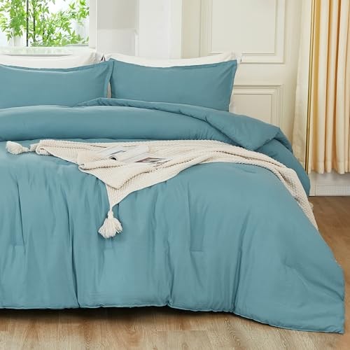 Comforter Size, 3 Pieces Lightweight Solid Bedding Set, All Full Grayish Teal