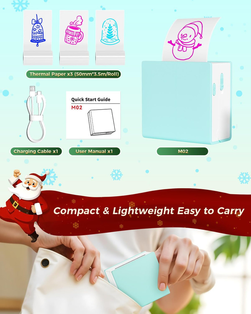 Memoking Print Pods Mini Printer - M02 Portable Gift Sticker Printer, Bluetooth