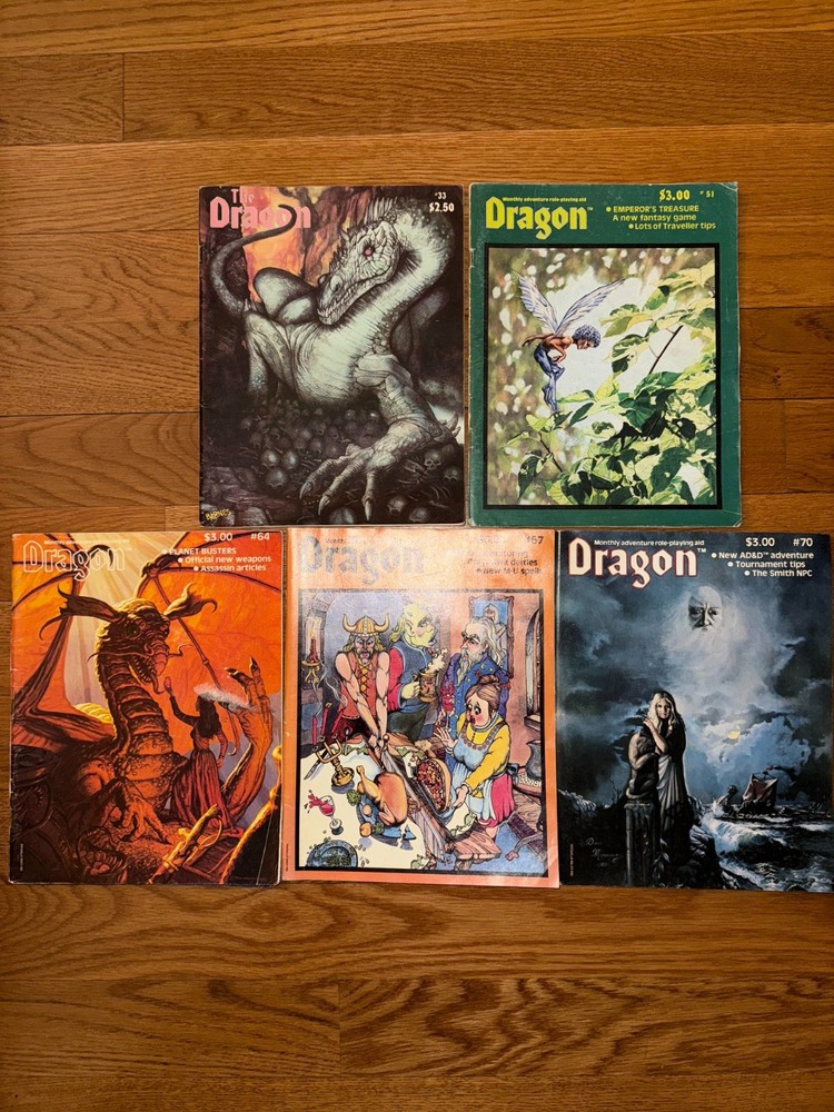 TSR 5 Vintage Dragon Magazines (D&D) VG-VF