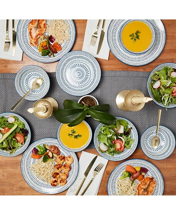Tabletops Gallery Navy Pad Print 3 Pc.Dinnerware Set