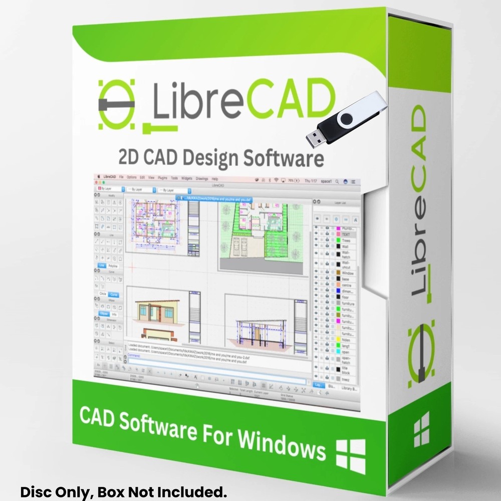 Libre Cad 2D - Computer Aided Design CAD Software Package for Windows on CD