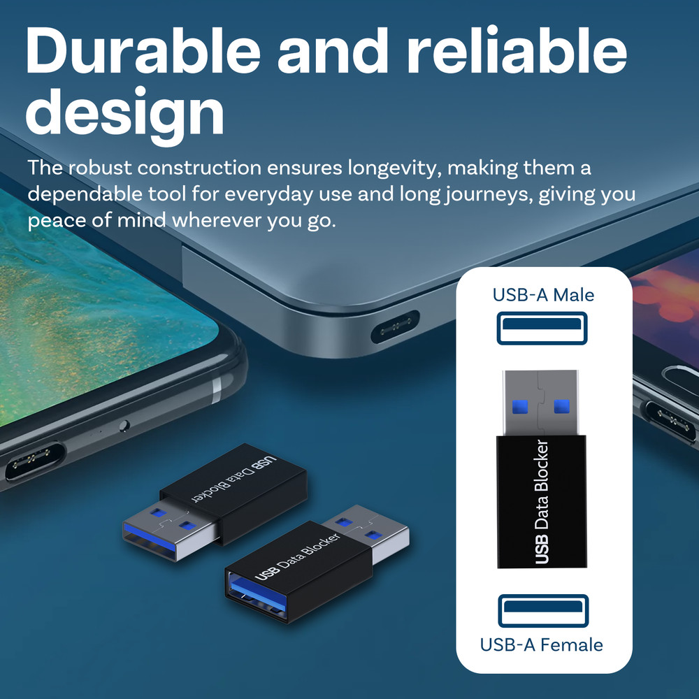USB Data Blocker [2 Pack] Protect Against Juice Jacking - Refuse Hacking Black