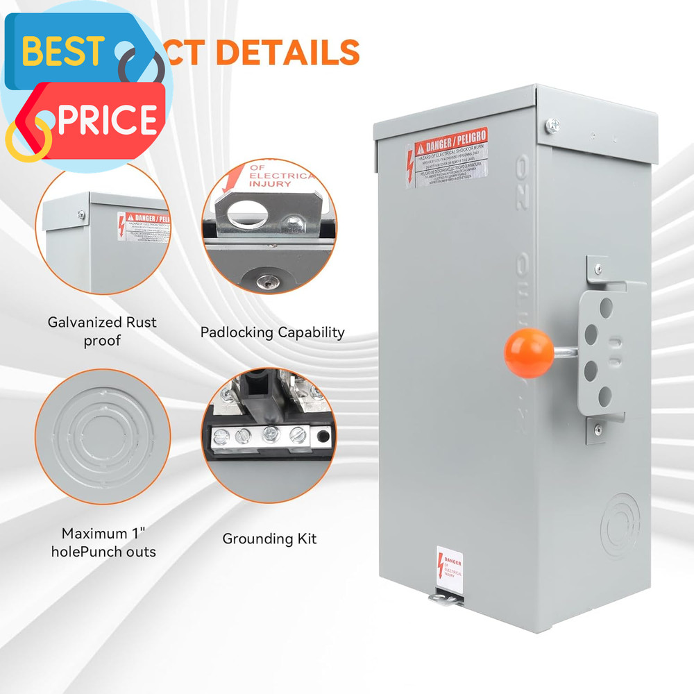 100A Generator Transfer Switch,24000W General-Duty Double-Throw Safety Switch,12