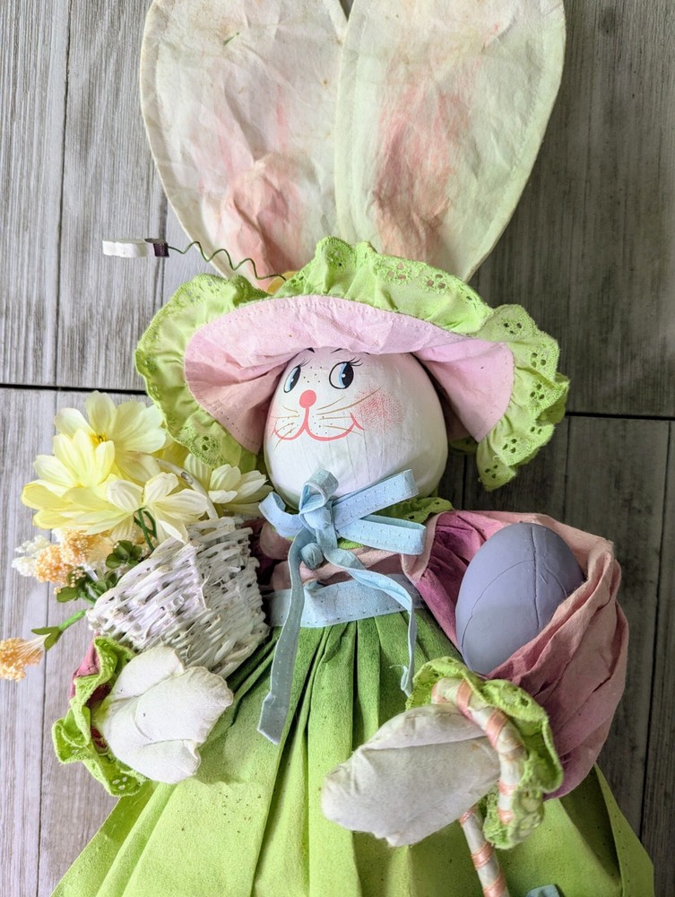 Easter Decorations Mr. & Mrs. Easter Bunny with Pastel Eggs Cane Pose-able Ears