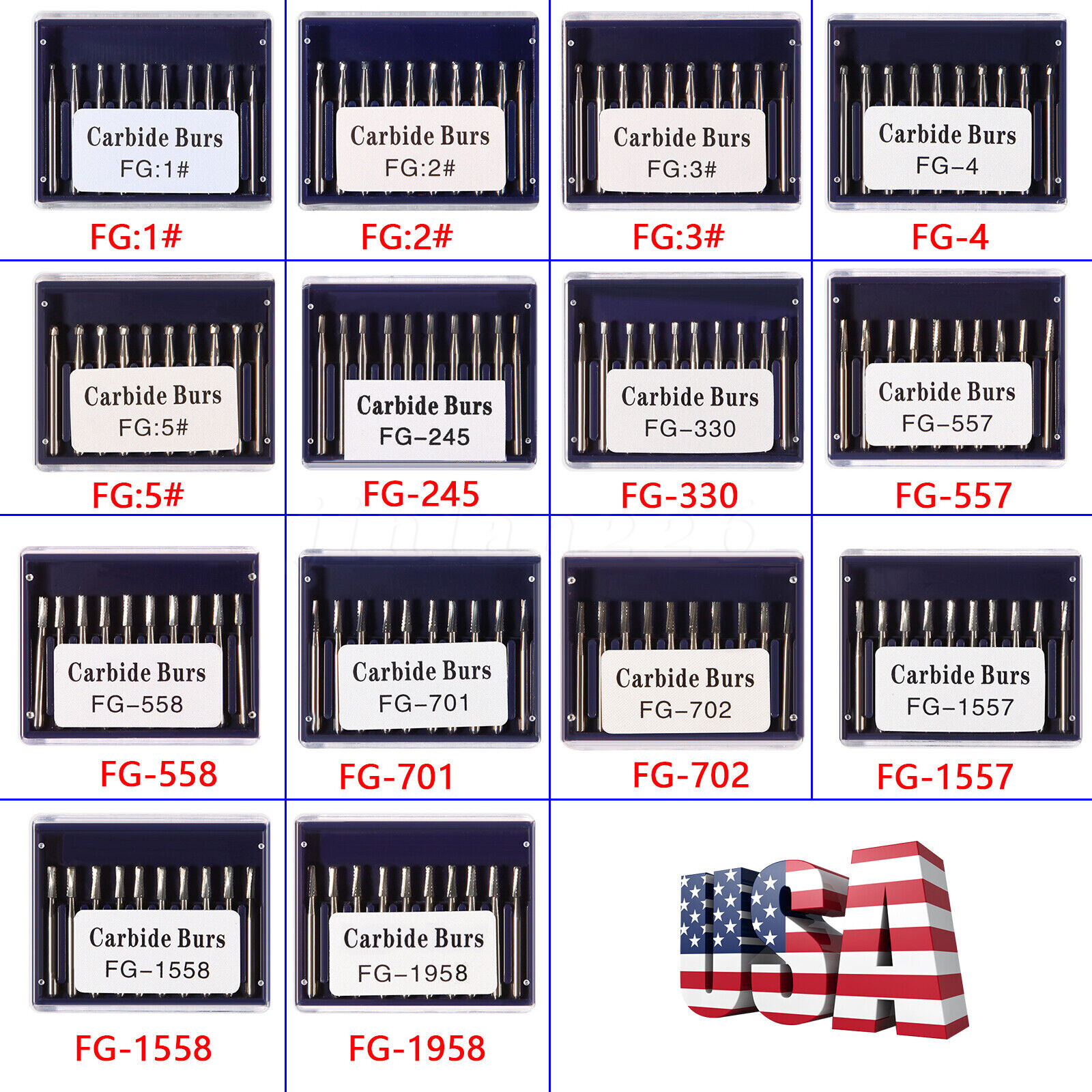 10-100Pcs Dental Carbide Burs for High Speed Handpiece Round Cone Bur Diamond FG