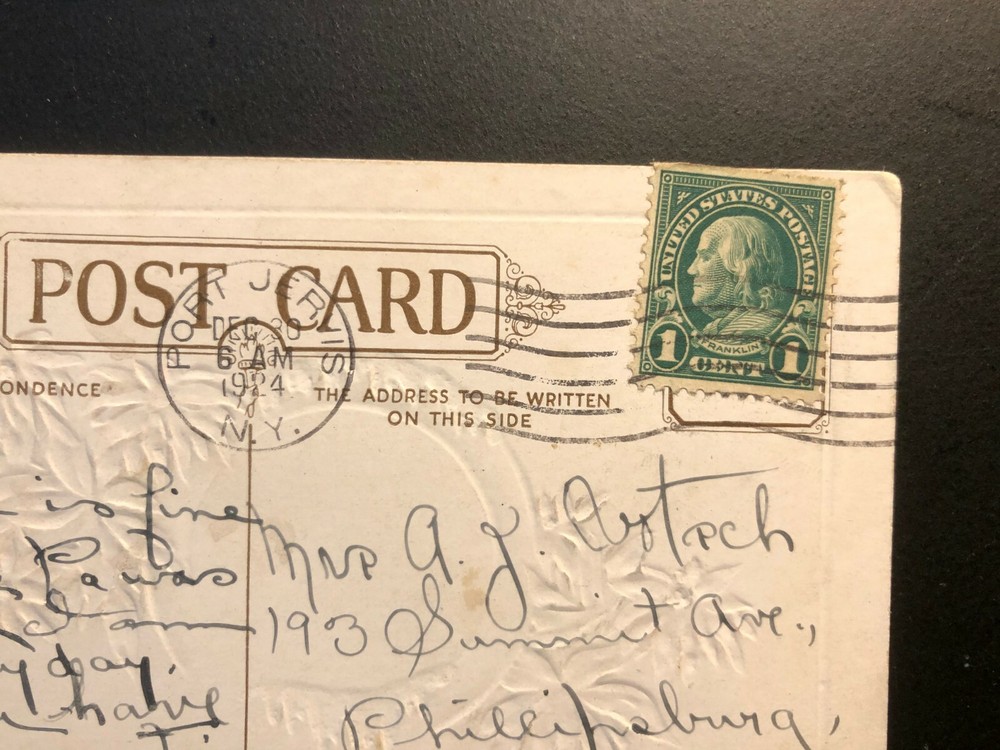 Antique "Happy New Year " 1924 Embossed Postcard