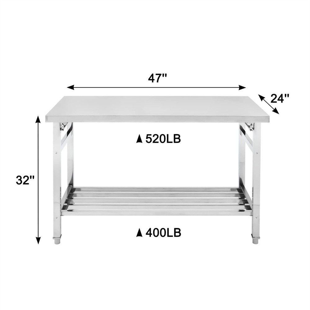 📱❇️48 x 24 Inch Stainless Steel Folding Table for Prep & Work Undershelf Prep T