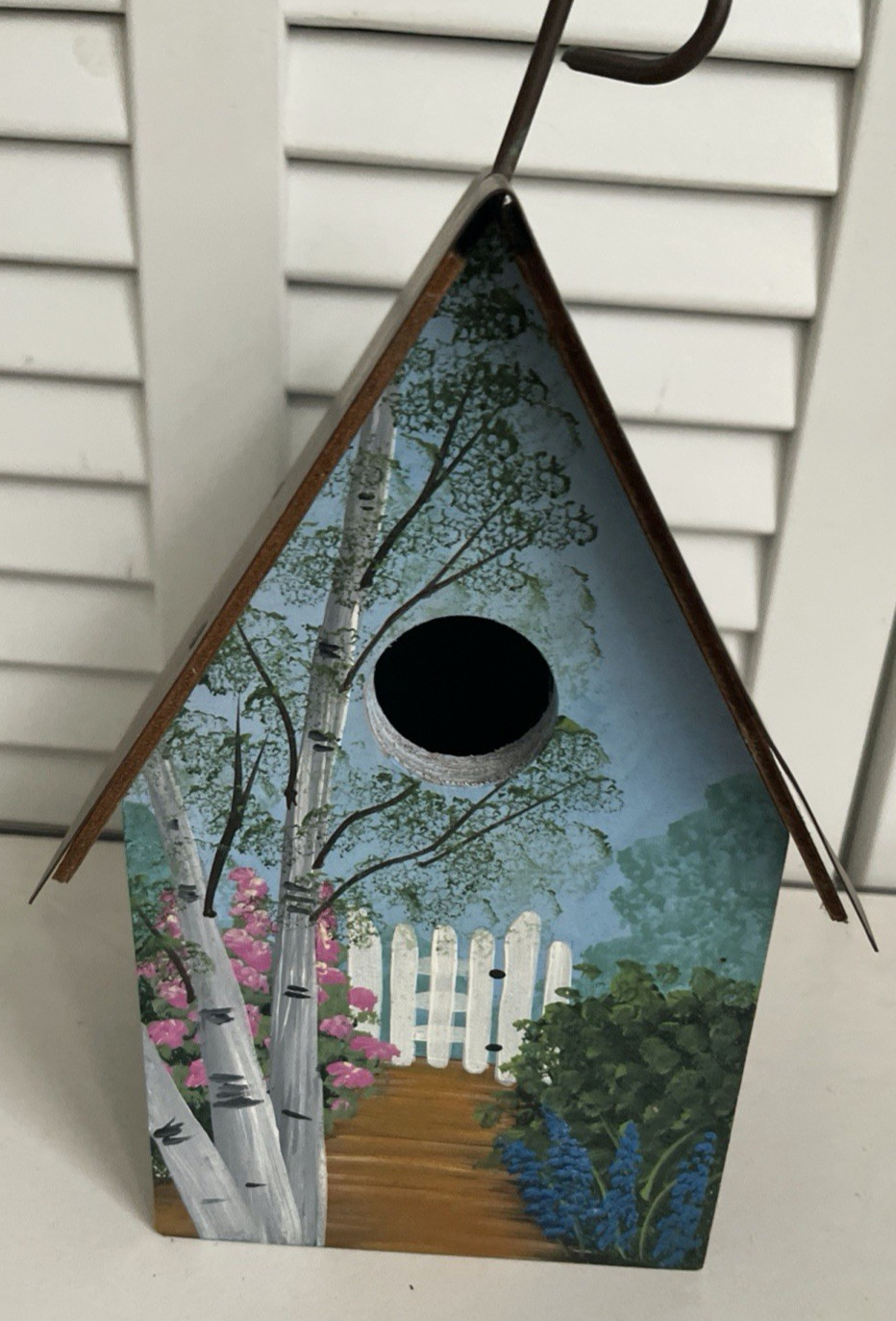 Vtg Hand Painted Birdhouse Copper Roof Polly's Perch similar 'The Art Dept' 1996