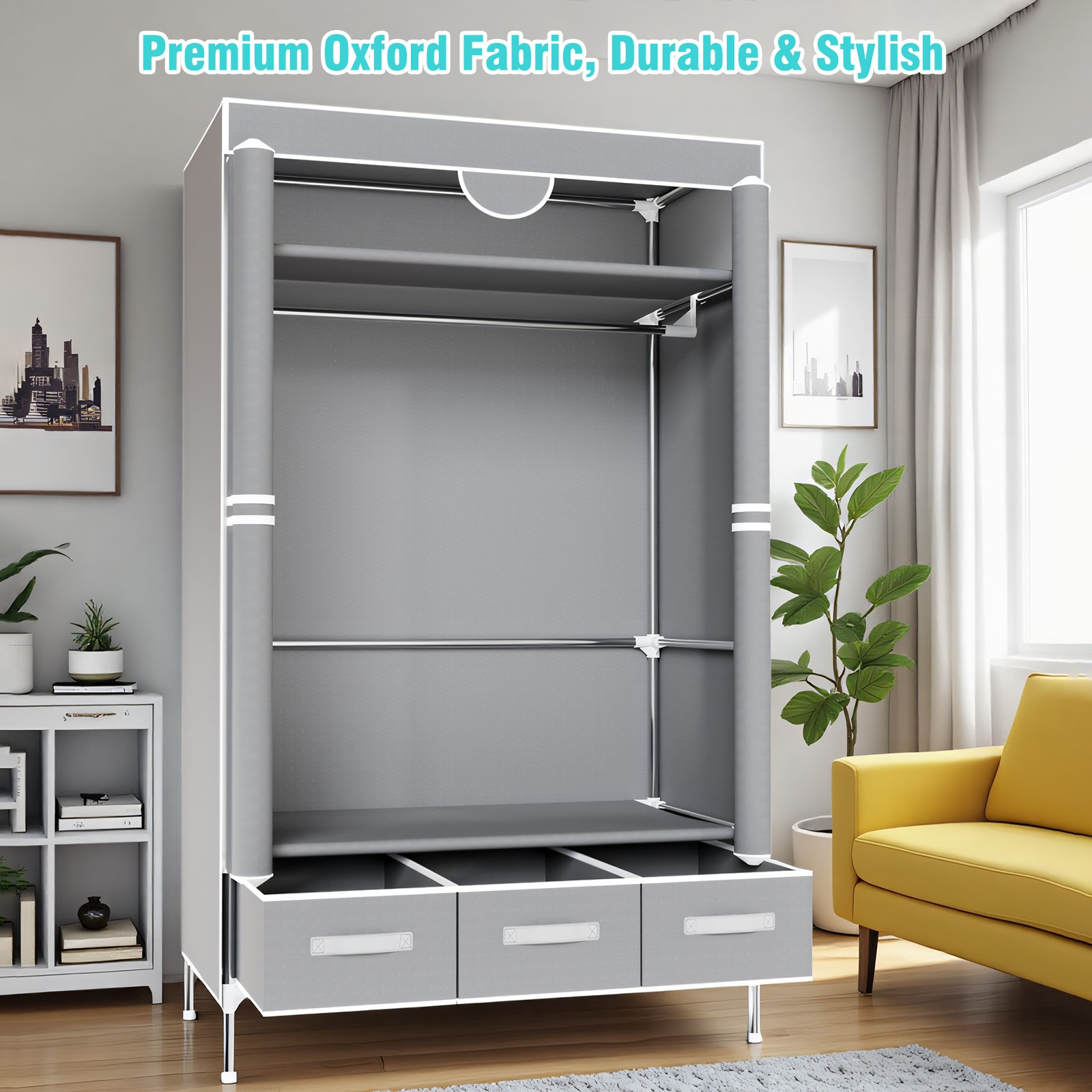 Portable Closet Wardrobe Clothes Rack Storage Organizer Shelf Stand w/ 3 Drawers