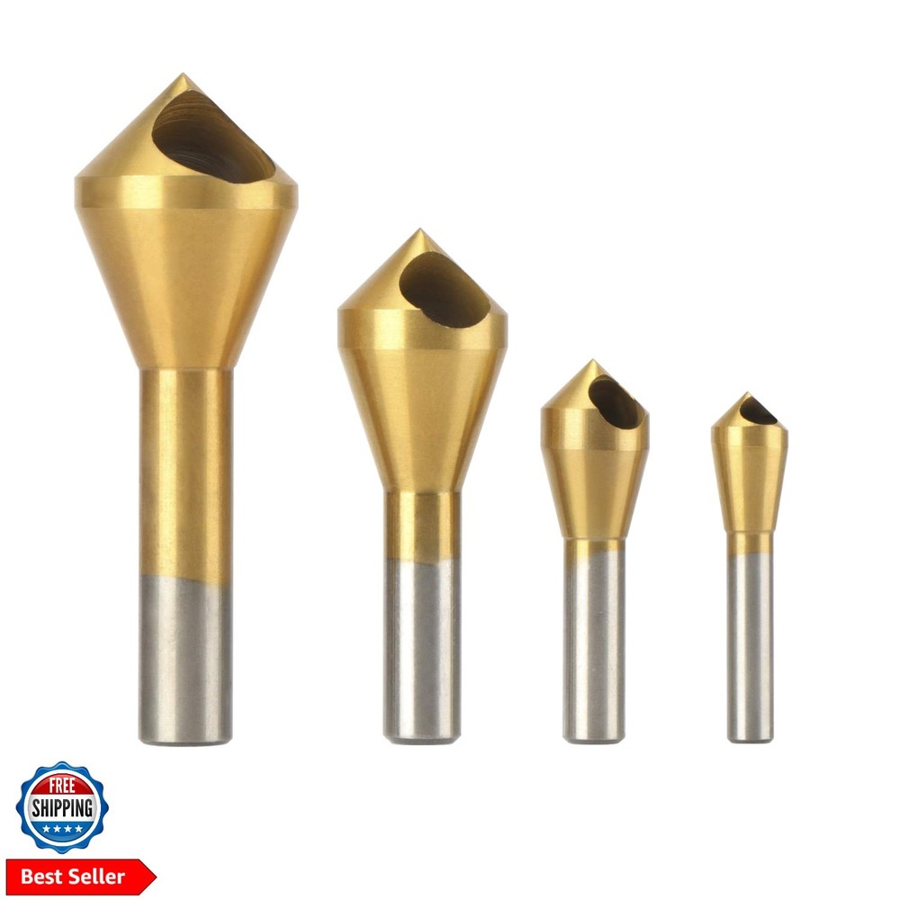 4pcs Titanium Coated Countersink Chamfer Tool Deburring Tool Set Metal Wood D...