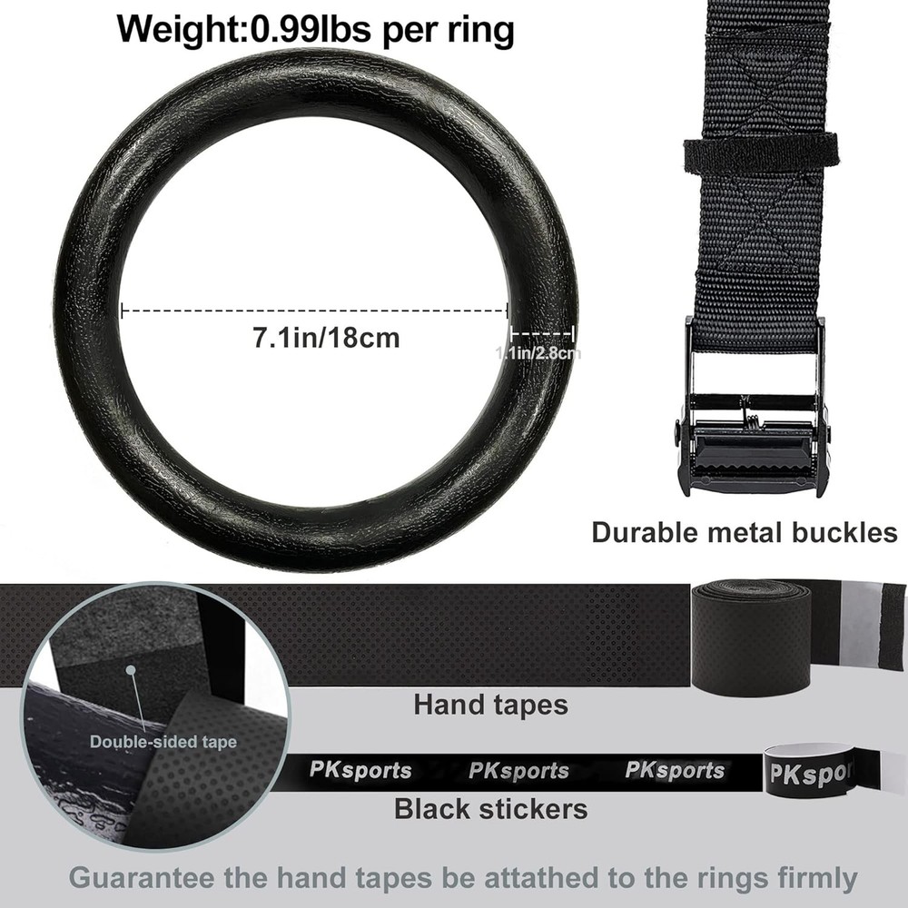 Gymnastic Rings 1100lbs Capacity with 14.76ft Adjustable Buckle Straps Pull Up E