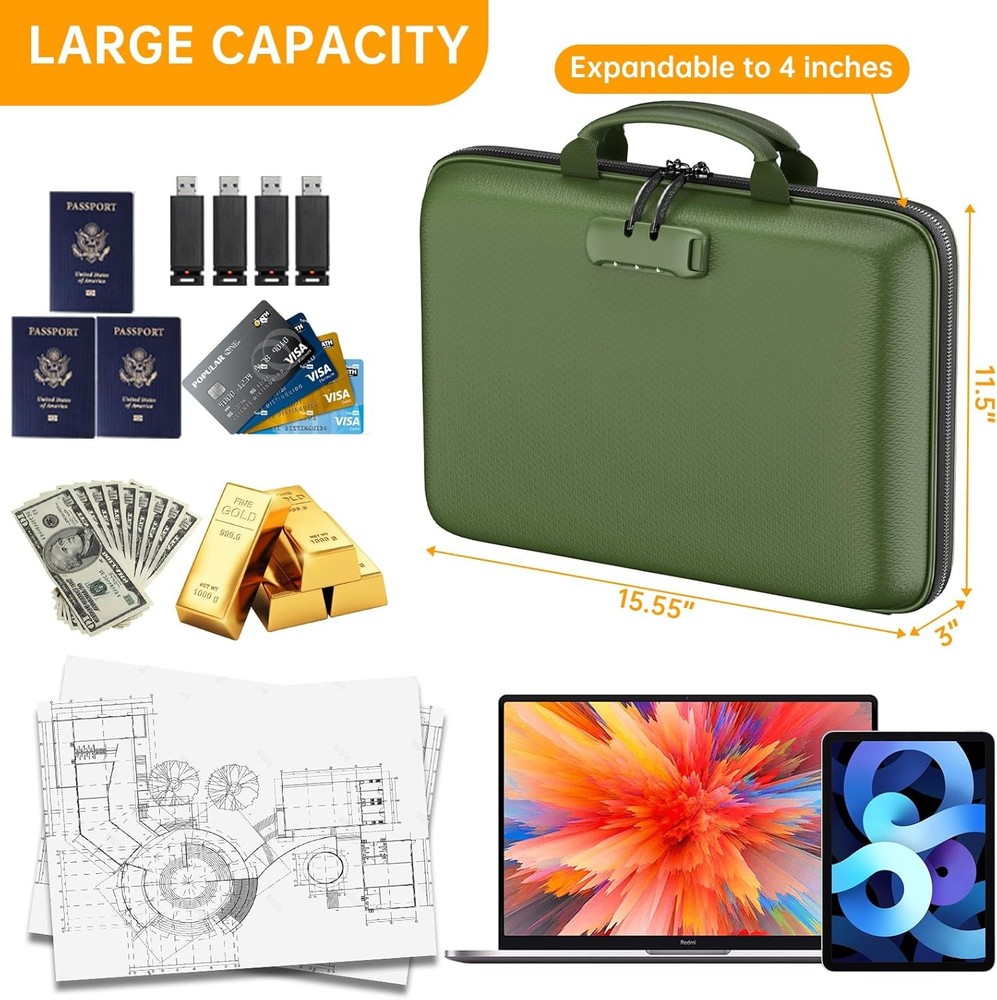 DocSafe Fireproof File Organizer with Lock, Hard-Shell Case Fireproof Document B