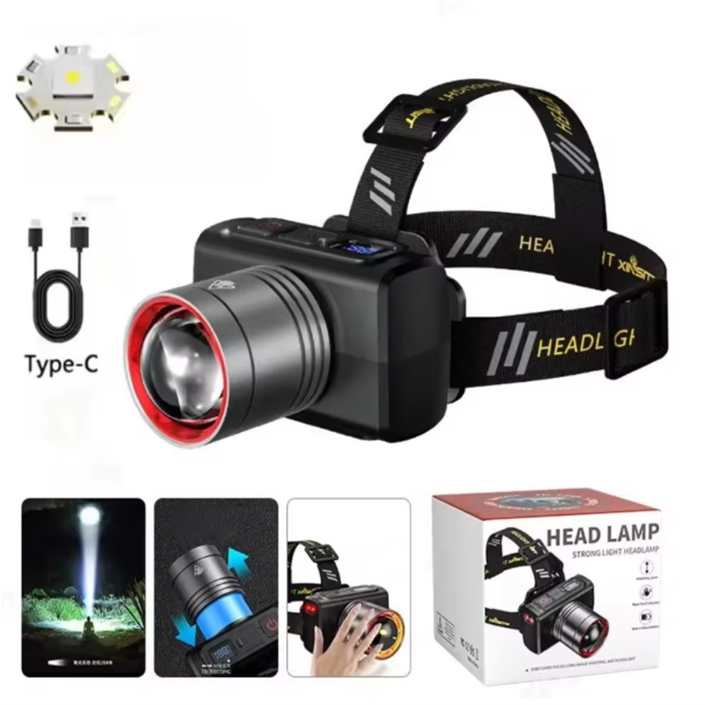 LED Headlamp USB Rechargeable Flashlight Waterproof Head Lamp Torch Camping