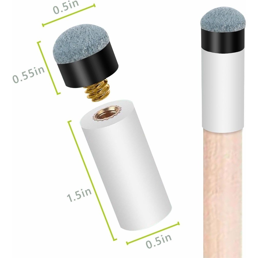 10 Sets Billiard Cues Tips Replacement with White Pool Cue Stick Ferrules,