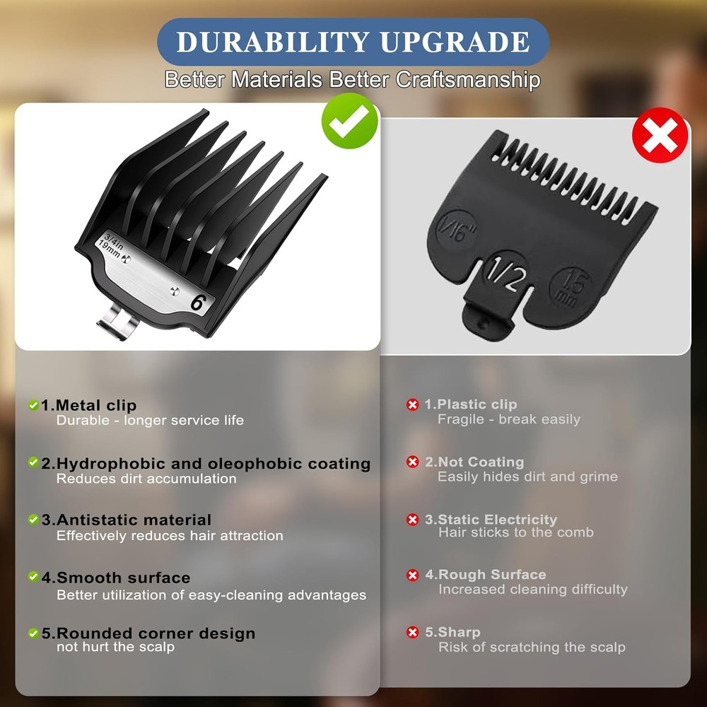 Compatible with Wahl Clipper Guards Set 10 Pack 1 Pack, Black