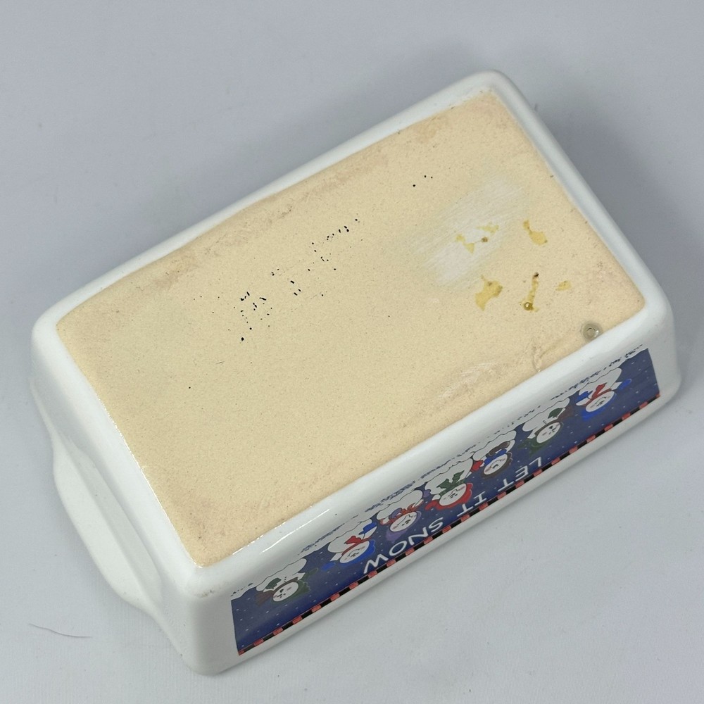 Let It Snow Ceramic Bread Loaf Pan Snowman Design White