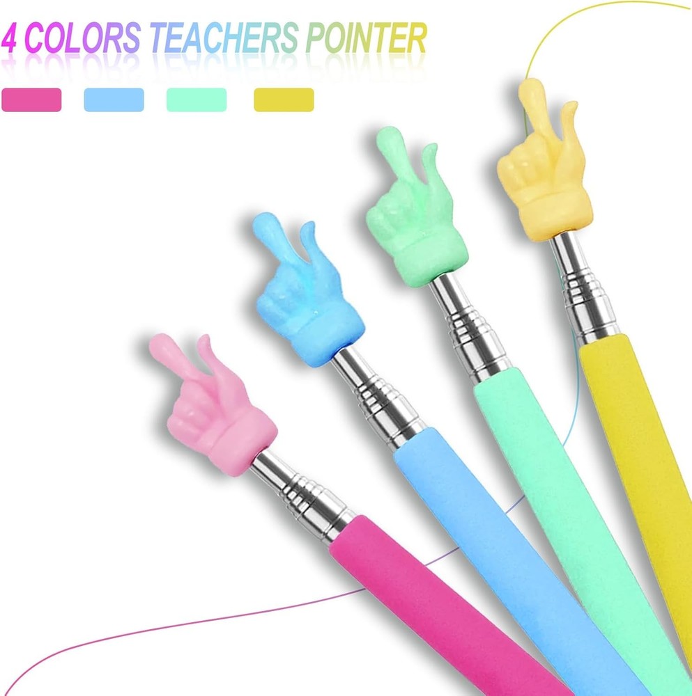 4PCS Retractable Teacher Pointer for Classroom Kids Reading, Mini Extendable...