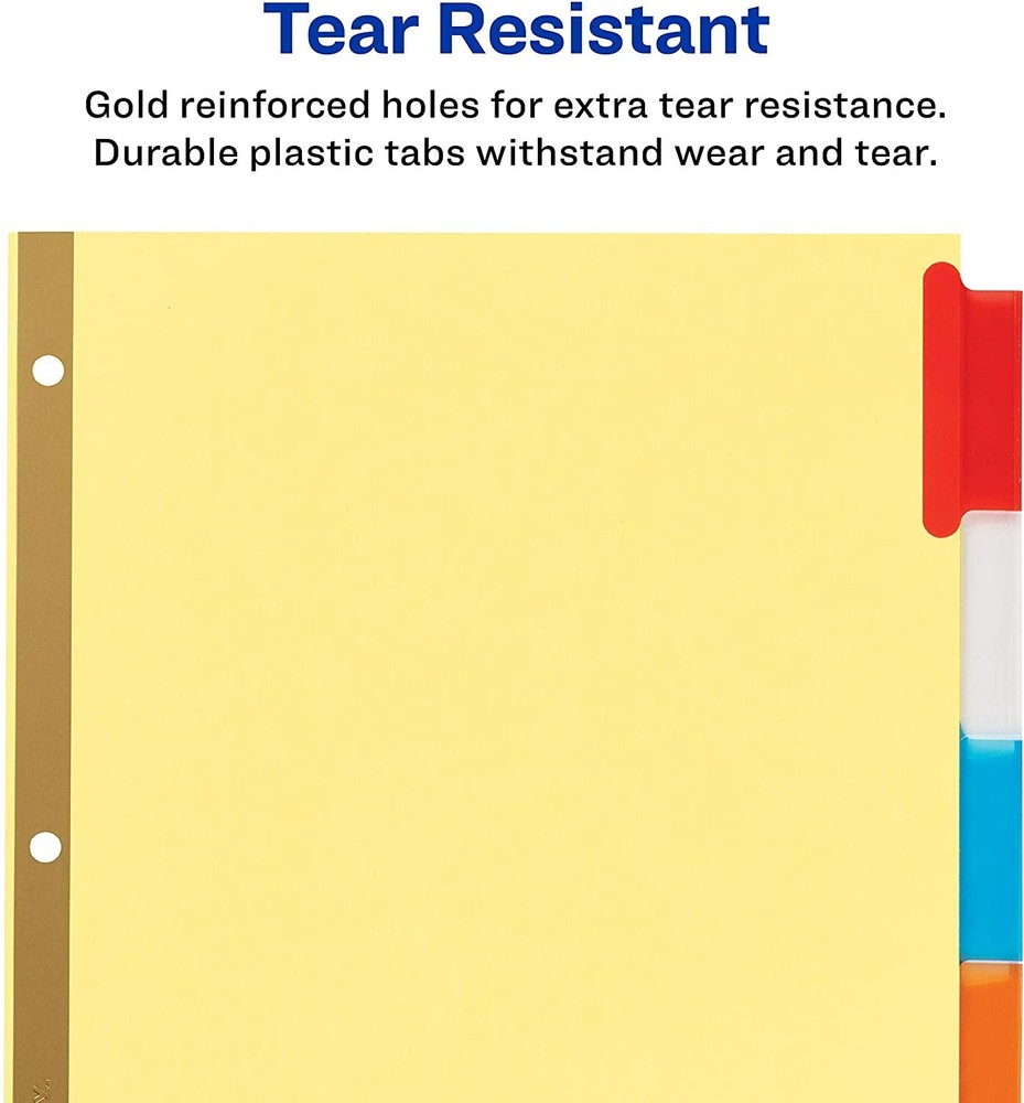 AVERY 5-Tab Binder Dividers, Insertable Multicolor Big Tabs 1 Set Paper Organize