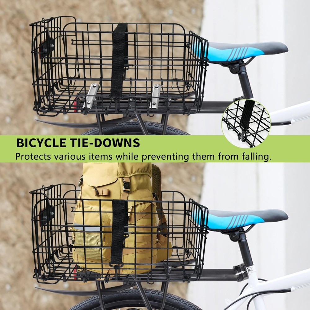 Quick Release Folding Rear Bike Basket with Strap & Reflective Light