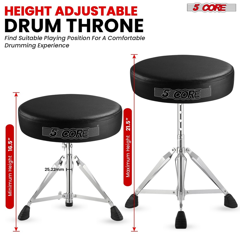 5Core Drum Throne + Drummer Practice Pad Combo Kit Height Adjustable Padded Seat